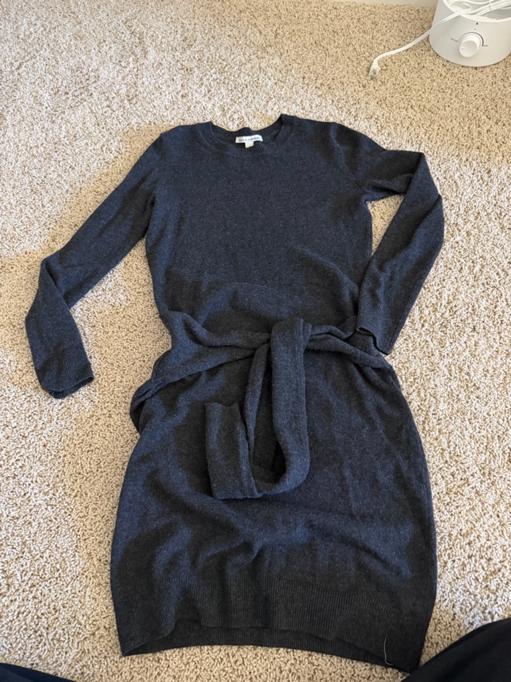 Cashmere Dress with Self-Tie Belt - Charcoal